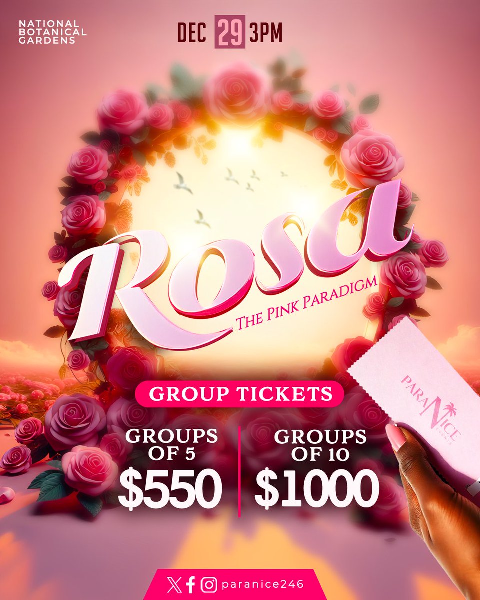 Paranice246's tweet photo. You + your girls + Paranice: Rosa = a whole vibe. 🌺🔥 Don’t miss out—grab your group ticket package and let’s take over the night!

🗓️December 29th 

Tickets 🎟️: $120 
5 Tickets 🎟️: $550
10 Tickets 🎟️: $1000

#ParaniceEvents #ParaniceRosa https://t.co/PACsXbipqc