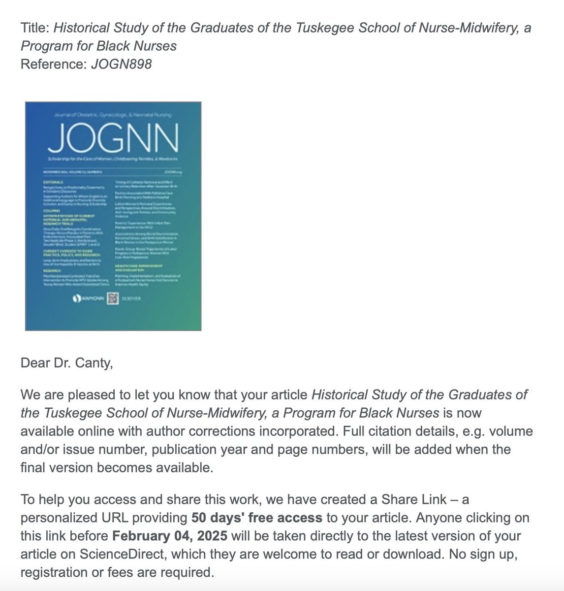 One of my most important works as it brings light to the contributions of Black nurses and midwives in addressing Black maternal health. @JOGNN_journal  #Blacknurses #Blackmidwives #historicalresearch #JOGNN authors.elsevier.com/a/1kH5-3933lR1…