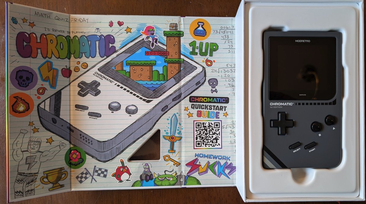 jacobt's tweet image. Just unboxed my @modretro  Chromatic, and it&apos;s amazing!!! 🎮📷 
The attention to detail is incredible, from the packaging to the feel of the device. 
Thanks to @PalmerLuckey  and the team for bringing back the magic of classic handheld gaming . #ChromaticJoy #RetroGamingRevival