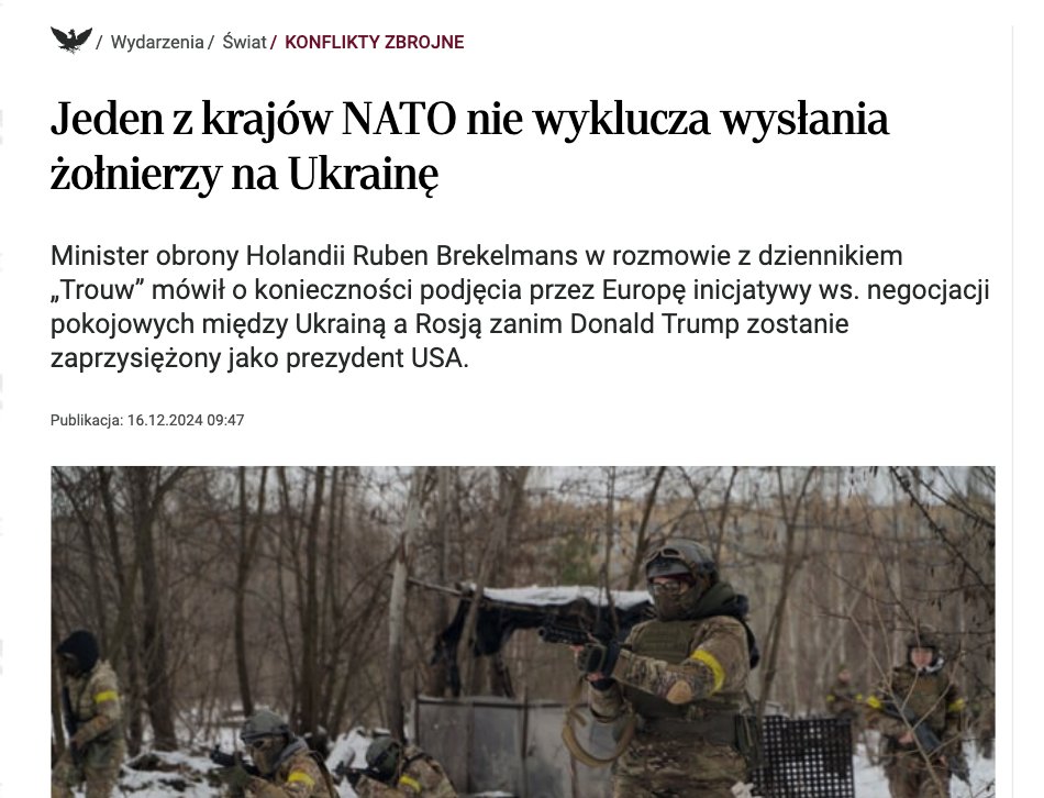 🧨 I Cyk... Teraz pójdzie szybko. 
🚩 Holendrzy popchną Polaków do wojny na Ukrainie. 
👉Kilka dni temu Szef MON W. Kosiniak-Kamysz oraz Premier D. Tusk  mówili, że "narazie nie ma planów" wysłania polskich wojsk na Ukrainę. 
👉Ale jeśli do tego dojdzie, to gdy powstanie jakaś