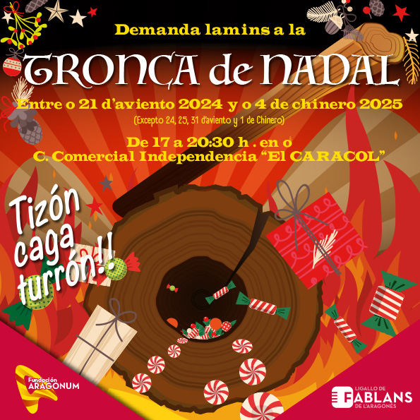 Per Nadal, a Tronca i torna. Viene-te-ne con as ninas y ninos d'a tuya familia, con as tuyas fillas y os tuyos fillos. Demanda lamins en a Tronca de Fablans y Aragonum #ligallofablans #fundacionaragonum