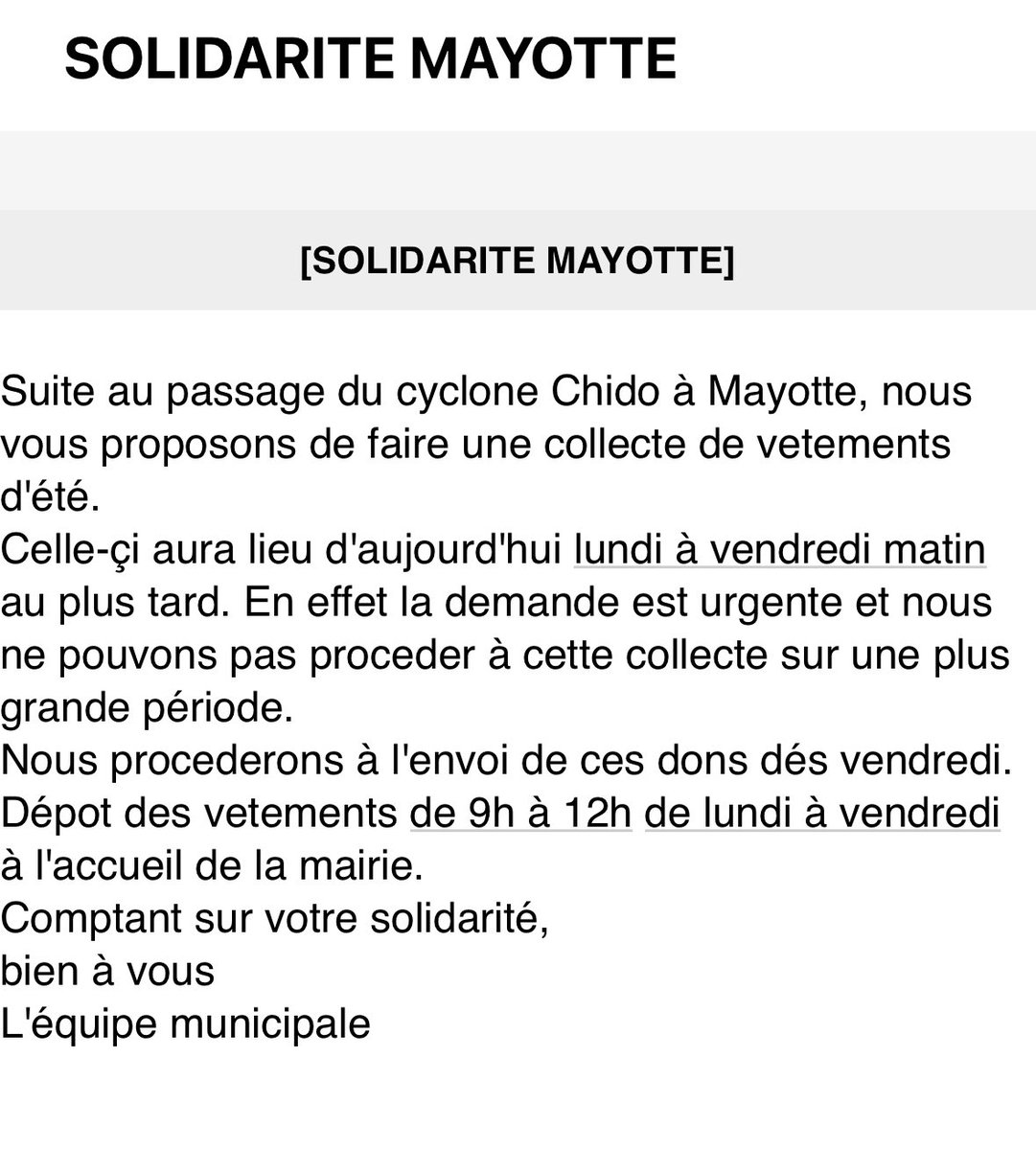 Solidarité pour Mayotte à la mairie de Venanson.