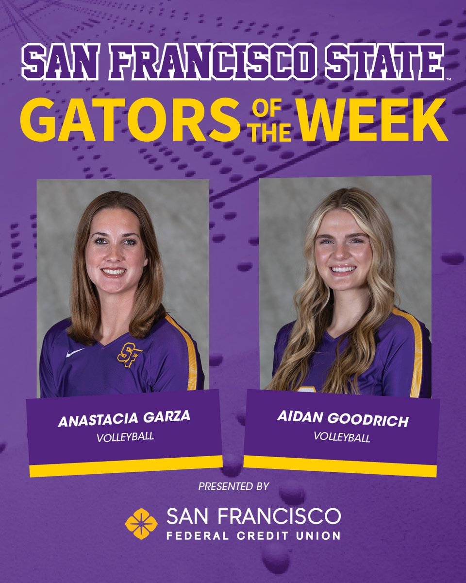 SF State Athletics (@sfstate_gators) on Twitter photo 🌁Gators of the Week, sponsored by <a href="/sffederalcu/">San Francisco Federal Credit Union</a>: Anastacia and Aidan were named to the NCAA All-Tournament team after posting career highs in kills this week! 🌁Gators of the Week, sponsored by <a href="/sffederalcu/">San Francisco Federal Credit Union</a>: Anastacia and Aidan were named to the NCAA All-Tournament team after posting career highs in kills this week!