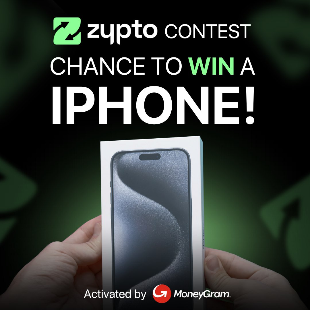ZyptoApp's tweet image. 🎉 It's that time! 🎉 We're celebrating our global launch with MoneyGram officially going LIVE and giving YOU the chance to win a brand-new iPhone! 📱💸

We're picking 1 lucky winner! 🌍

How to enter:
1️⃣ Like &amp;amp; RT this post
2️⃣ Make sure you're following @ZyptoApp and @MoneyGram…