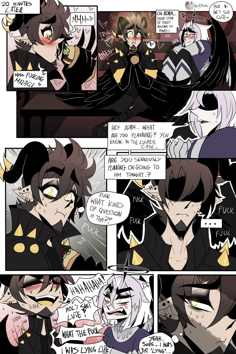AlurionNox's tweet photo. "Friend or Foe" Part 6 of my comic #AdamsApple.
What do you think, is Adam lying to Lute or is he leading Lucifer by the nose? Will he go or not go to Lucifer tonight? 🤔
#HazbinHotelLucifer #HazbinHotelAdam #adam #lucifer #HazbinHotel #webcomic #lute #malelute https://t.co/DSYCeFfEDc