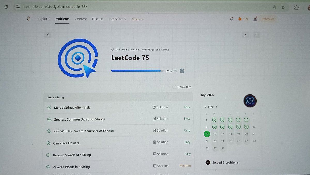 astha_ade's tweet image. Day 33 of the  #Leetcode75 Challenge!

🔸Solved 2 medium level problems from #leetcode75 
🔸Solved POTD

 Progress - 71/75 ✅ 

#LeetCode #CodingJourney #CodingCommunity