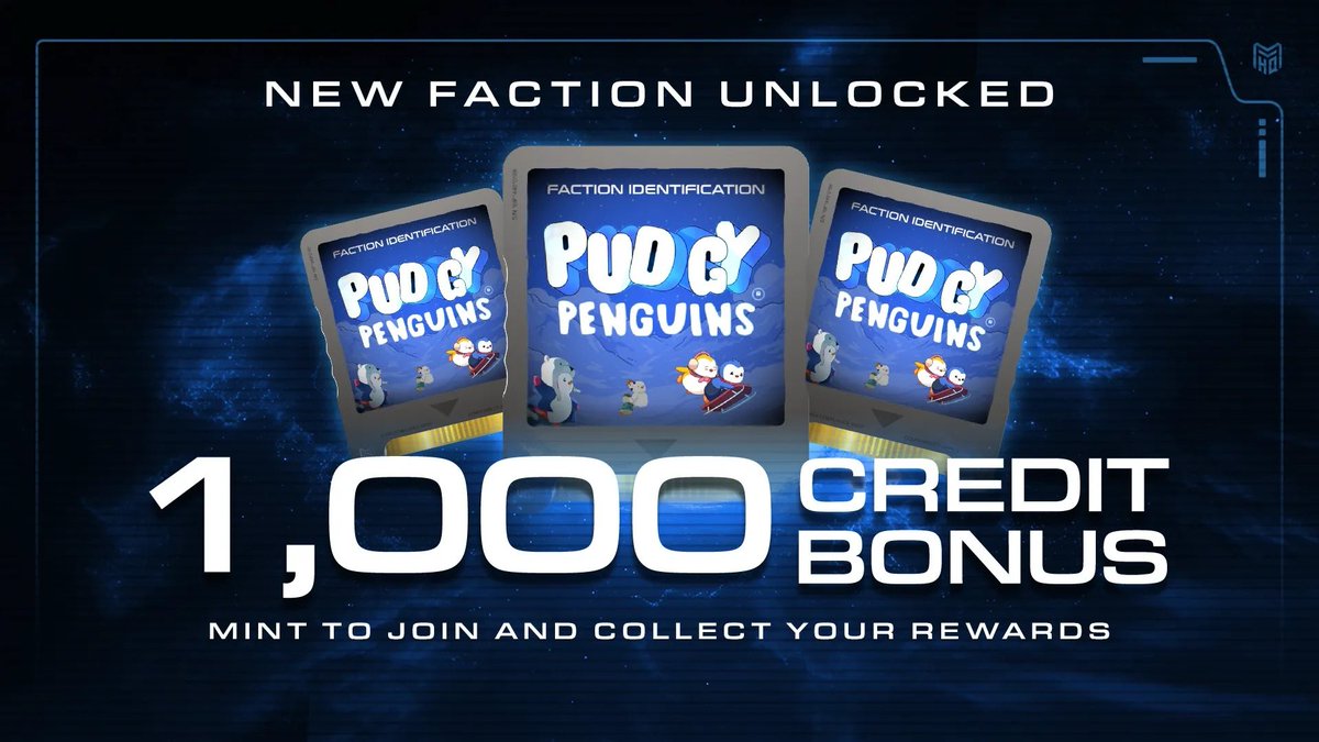 Metaverse HQ (@metaverse_hq) on Twitter photo New Faction Unlocked 🔓
<a href="/pudgypenguins/">Pudgy Penguins</a> has joined the journey for $HQ
Pudgy, Lil Pudgy, & Pudgy Rod holders, mint your exclusive Faction Badge and earn Bonus Credits!
app.mvhq.io/missions/pudgy… New Faction Unlocked 🔓
<a href="/pudgypenguins/">Pudgy Penguins</a> has joined the journey for $HQ
Pudgy, Lil Pudgy, & Pudgy Rod holders, mint your exclusive Faction Badge and earn Bonus Credits!
app.mvhq.io/missions/pudgy…