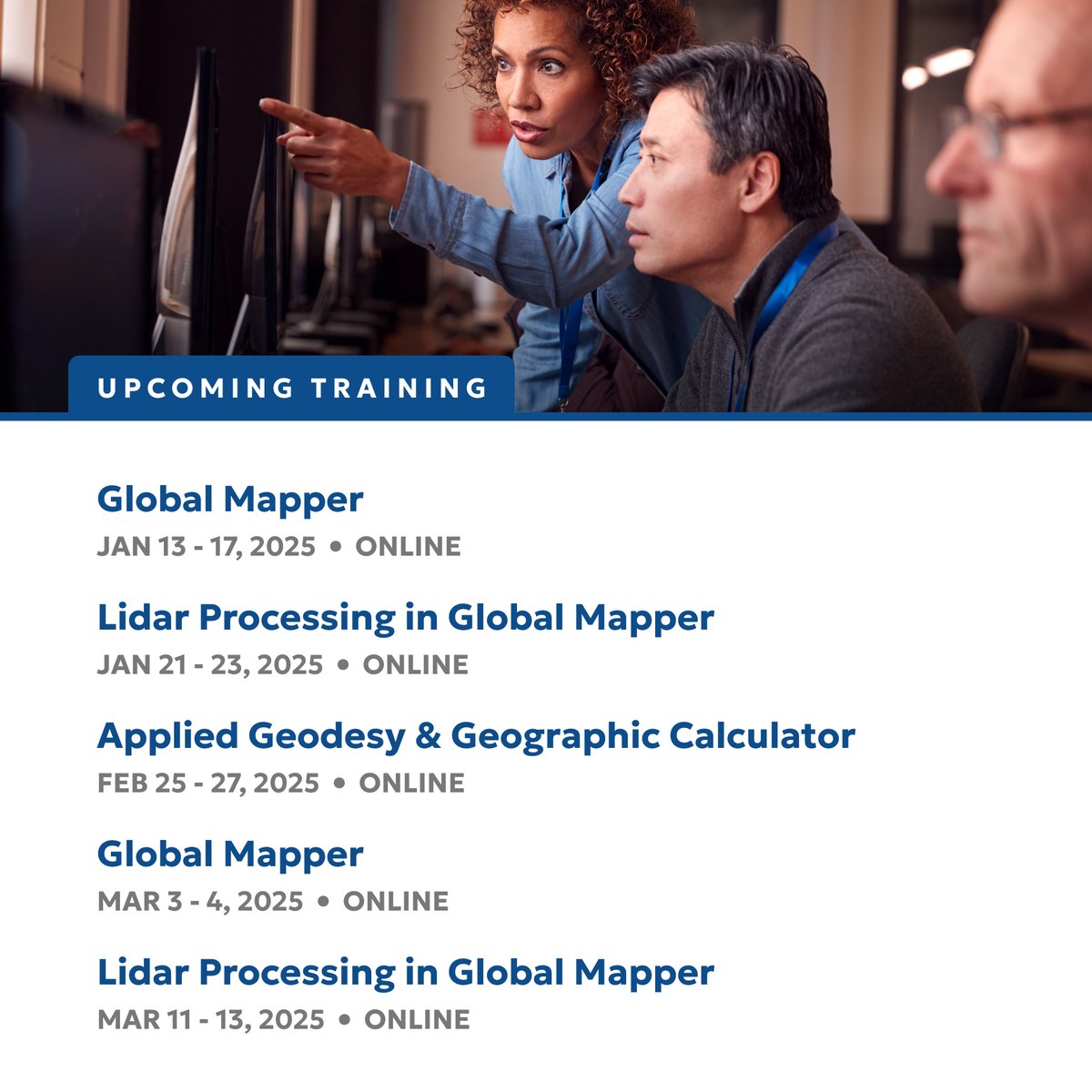BlueMarbleGeo's tweet image. 🌎 Now&apos;s the time to register for an upcoming instructor-led training session. Brush up on your Global Mapper and Geographic Calculator software skills in 2025: ow.ly/vupL50UrQGf
-
#globalmapper #geographiccalculator #gistraining #gis #mapping