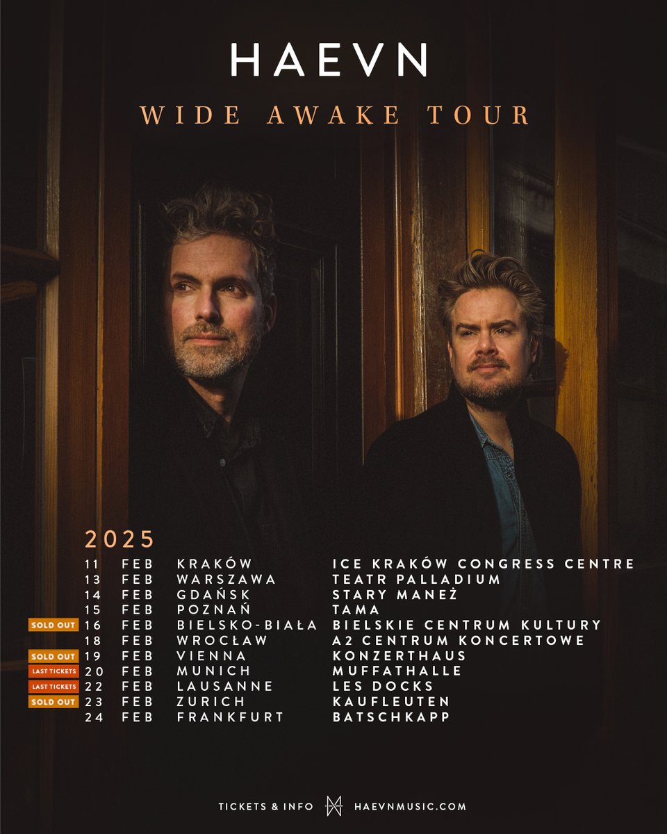 After an unforgettable year of shows across Western Europe, we can't wait to return to Poland, Austria, Switzerland, and Germany this coming February.

We’d be so delighted to see you there and share these evenings together.

Tickets are available here: haevnmusic.com/concerts/