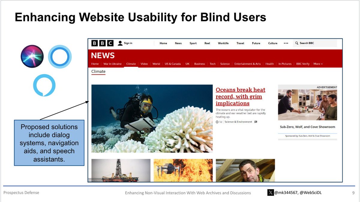 jaf_ferdous's tweet photo. .@mk344567 prospectus defense focuses on improving web accessibility for blind screen reader users. His research addresses the underexplored domains of online user discussions and web archives, revealing major usability gaps. 
/cc @WebSciDL @ODU @ODUSCI @oducs @accessodu https://t.co/qERRR5GG6U