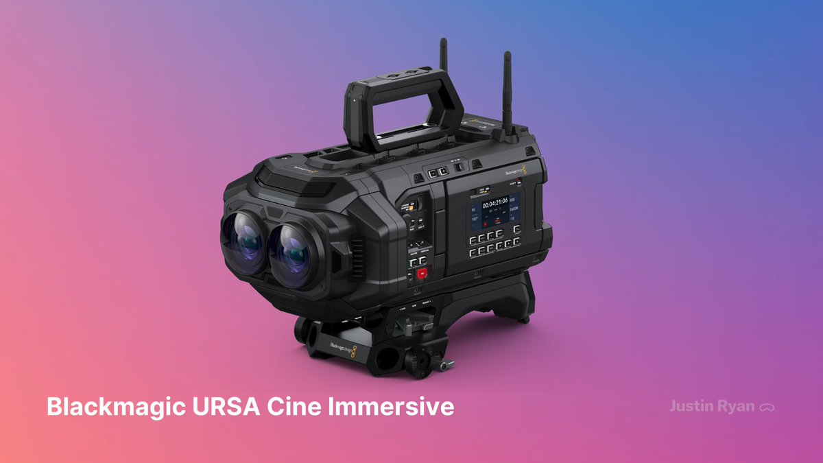 justinryanio's tweet photo. The wait is over. Blackmagic’s URSA Cine Immersive, built for Apple Immersive Video on Vision Pro, is available to pre-order!

Priced at $29,995. Shipping early 2025.
Delivers seamless 180° 8K 3D production. https://t.co/TQhawDR7lL