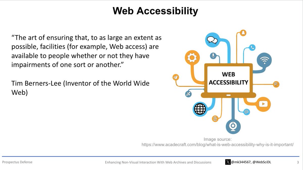 jaf_ferdous's tweet photo. .@mk344567 prospectus defense focuses on improving web accessibility for blind screen reader users. His research addresses the underexplored domains of online user discussions and web archives, revealing major usability gaps. 
/cc @WebSciDL @ODU @ODUSCI @oducs @accessodu https://t.co/qERRR5GG6U