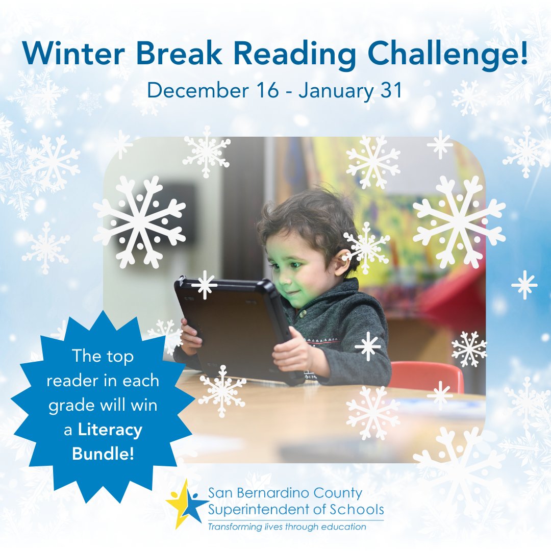 SBCountySchools's tweet photo. โ๏ธ Winter Reading Challenge Alert! ๐ย
Keep your student's brain warm this winter break by reading 15 mins a day on the Footsteps2Brilliance app!ย
Support our #Vision2Read goal and help your student become a Winter Reading Champion. The top reader from each grade level PK/TK through 3rd grade will win a Literacy Bundle.
Check link in bio for details and how to track your progress. Let's make learning fun this winter! ๐ #WinterReading #StudentSuccess #TransformingLives