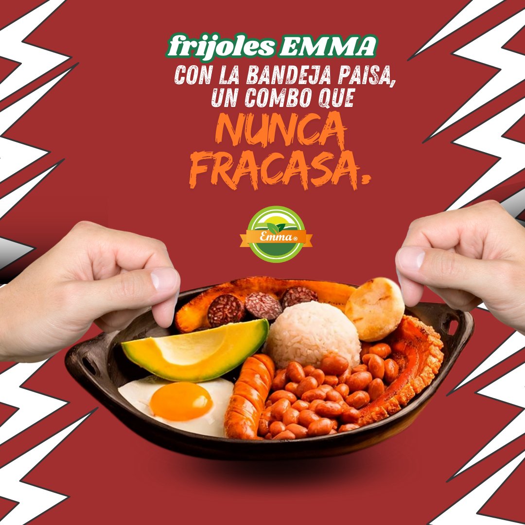 Emma_Colombia's tweet photo. ✨ Fríjoles EMMA, el ingrediente estrella para la bandeja paisa que nunca falla 🍽️
Cuando el sabor se pone serio, EMMA está presente para brindarte la mejor calidad y el amor que tu mesa merece. 🌟

#FrijolesEmma #ElSaborDeColombia #BandejaPaisa #CalidadEmma #ElSaborSePoneSerio https://t.co/3AVOIKzCjS