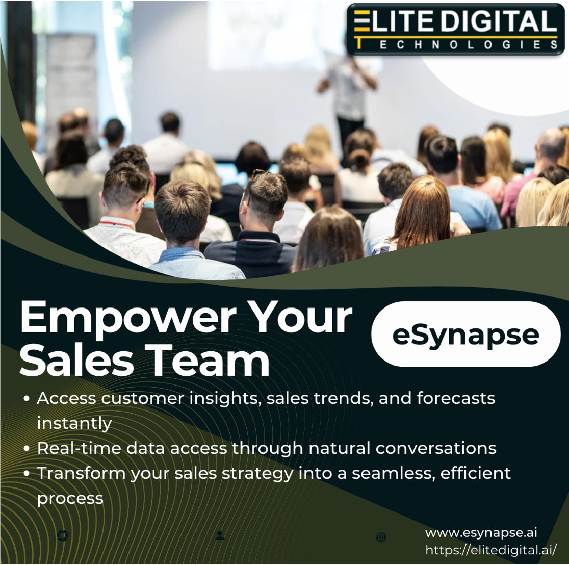 eSynapseConnect's tweet photo. 🚀 Revolutionize Your Sales Process with eSynapse!
Equip your sales team with cutting-edge AI-powered tools that deliver critical customer insights, sales trends, and forecasts instantly. 

#Sales #AI #eSynapse #SalesExcellence #CustomerInsights #BusinessGrowth https://t.co/cM3mgkHLsu