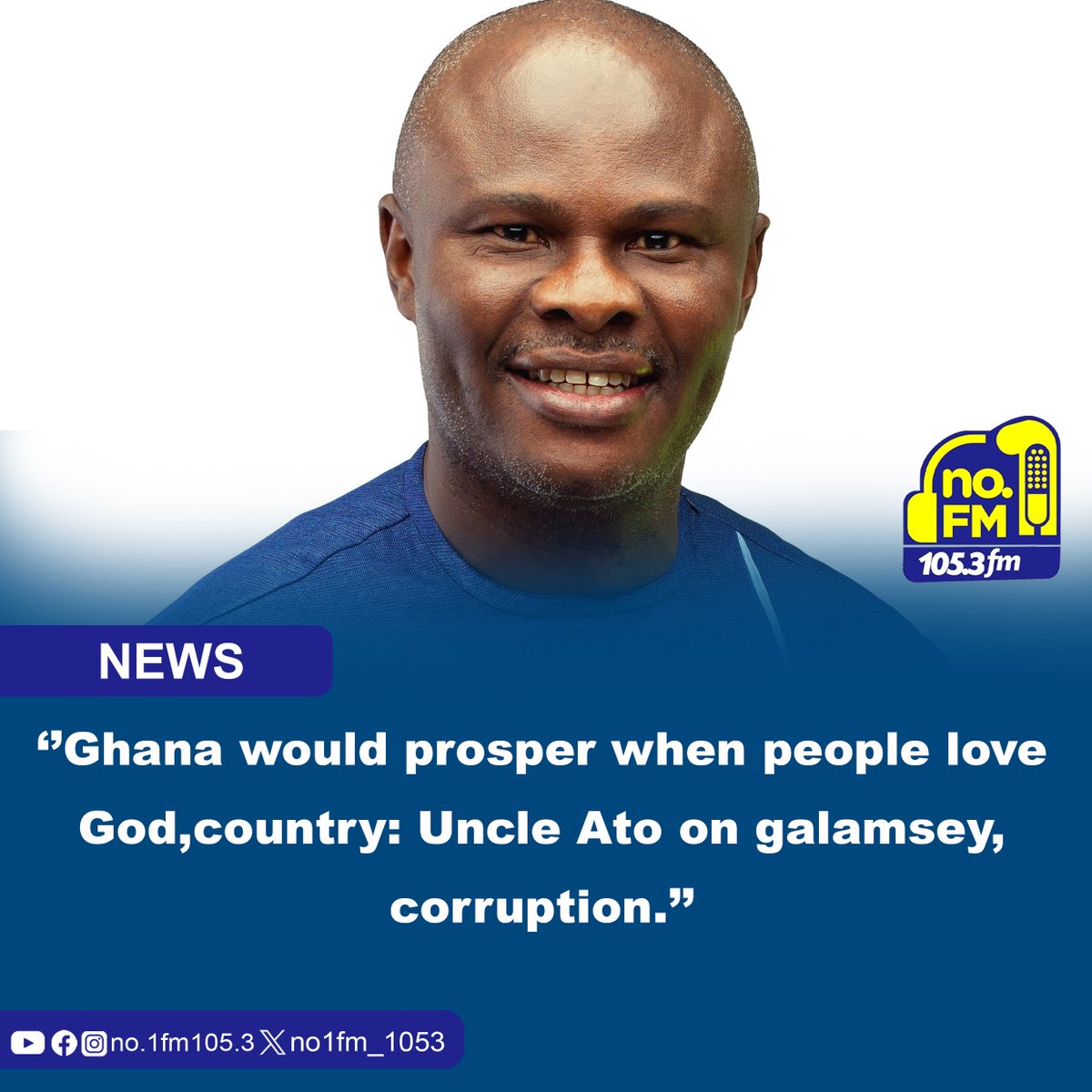 No1fm_1053's tweet image. “There are Christians, Muslims and others who [say they] love God but they don't love their country. It's not complete,” the singer-songwriter admonished.
classfmonline.com/.../Ghana-woul…...
Click on the link above 📷
#No1FM #UncleAto #JourneytoHeaven #Gospeltrends