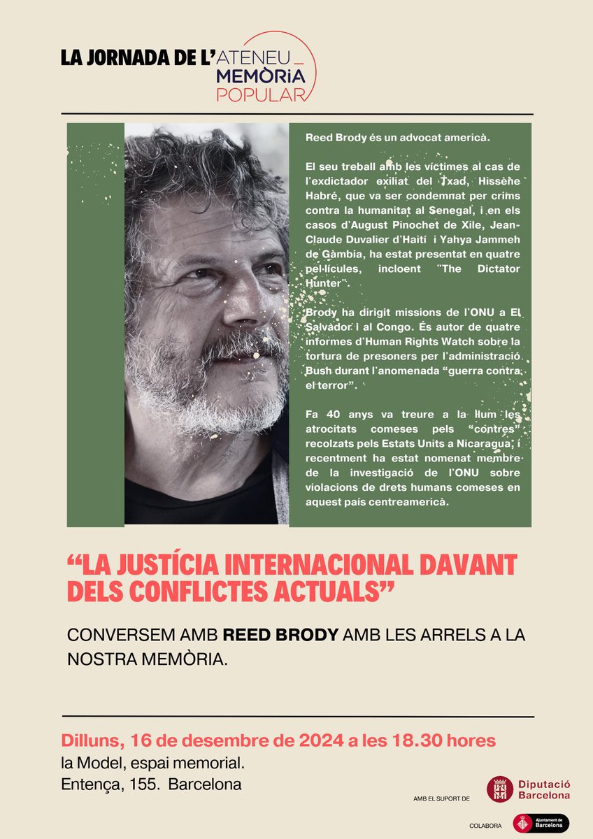 Marc Andreu Acebal (@mandreubcn) on Twitter photo La sala d’actes de La Model s’omple en la jornada de l’<a href="/Ateneu_Memoria/">Ateneu Memòria Popular</a> per escoltar <a href="/ReedBrody/">Reed Brody 🧣⚖️♟️reedbrody.bsky.social</a> parlant sobre
"La Justícia Internacional davant dels conflictes actuals" La sala d’actes de La Model s’omple en la jornada de l’<a href="/Ateneu_Memoria/">Ateneu Memòria Popular</a> per escoltar <a href="/ReedBrody/">Reed Brody 🧣⚖️♟️reedbrody.bsky.social</a> parlant sobre
"La Justícia Internacional davant dels conflictes actuals"