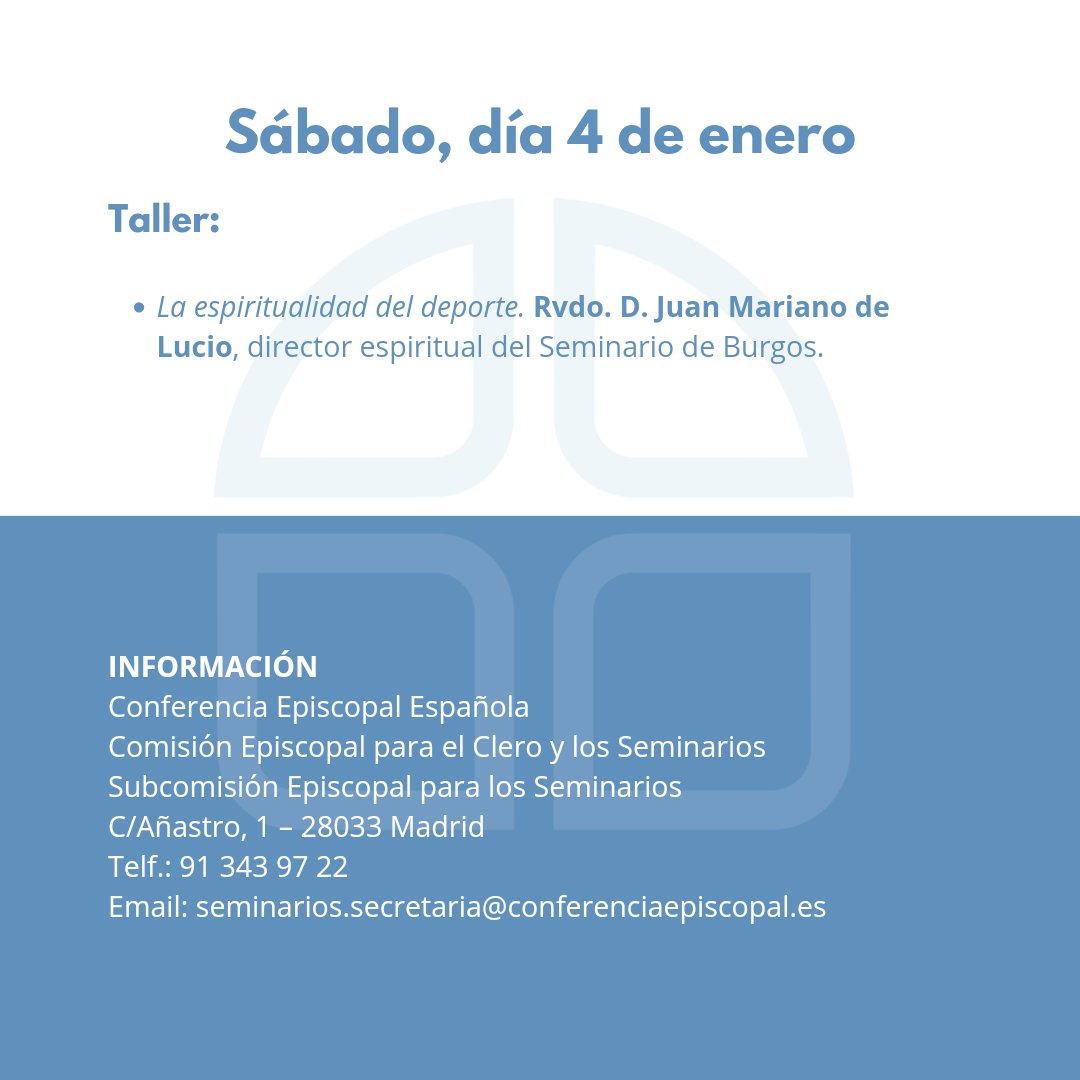 Tenemos todo preparado para comenzar el curso para los nuevos formadores de los seminarios, del 2 al 4 de enero en Madrid. Para un mayor detalle informativo y para poder realizar las inscripciones: conferenciaepiscopal.es

#esparati 
#cleroyseminarios_cee 
#formadores