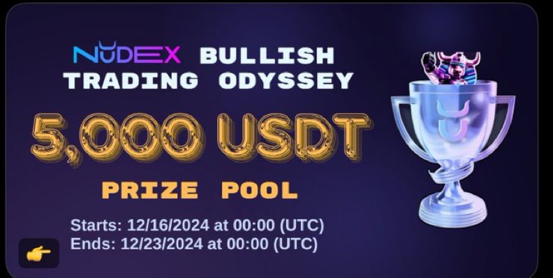 Defi player (@steveosaka93) on Twitter photo 🚀 Exciting Announcement!
Attention, #NuDexters! The NuDEX Testnet is officially live! 🎉
Take part in the #NuDEX Trading Challenge and compete for your share of an incredible 5,000 USDT prize pool! 🏆💰
<a href="/nudex_official/">NuDEX Exchange</a>
🧵🧵 🚀 Exciting Announcement!
Attention, #NuDexters! The NuDEX Testnet is officially live! 🎉
Take part in the #NuDEX Trading Challenge and compete for your share of an incredible 5,000 USDT prize pool! 🏆💰
<a href="/nudex_official/">NuDEX Exchange</a>
🧵🧵
