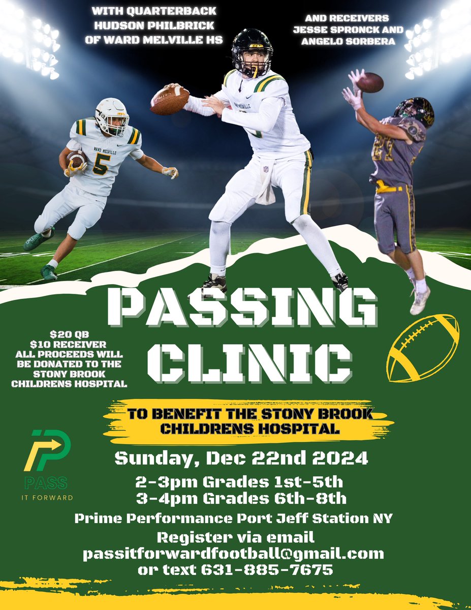 Come learn from one of the best on #LongIsland! <a href="/HudsonPhilbrick/">Hudson Philbrick</a> had over 1,000 yards and 14 TD’s, as a sophomore! All proceeds go to <a href="/StonyBrookMed/">Stony Brook Medicine</a> #ChildrensHospital. #WMFB <a href="/Gregg_Sarra/">Gregg Sarra</a> <a href="/LIBLITZ/">LI BLITZ</a> <a href="/AndySlawson/">Andy Slawson</a> <a href="/3vcsd/">Three Village CSD</a> <a href="/SectXISuffolk/">SectionXI</a>
