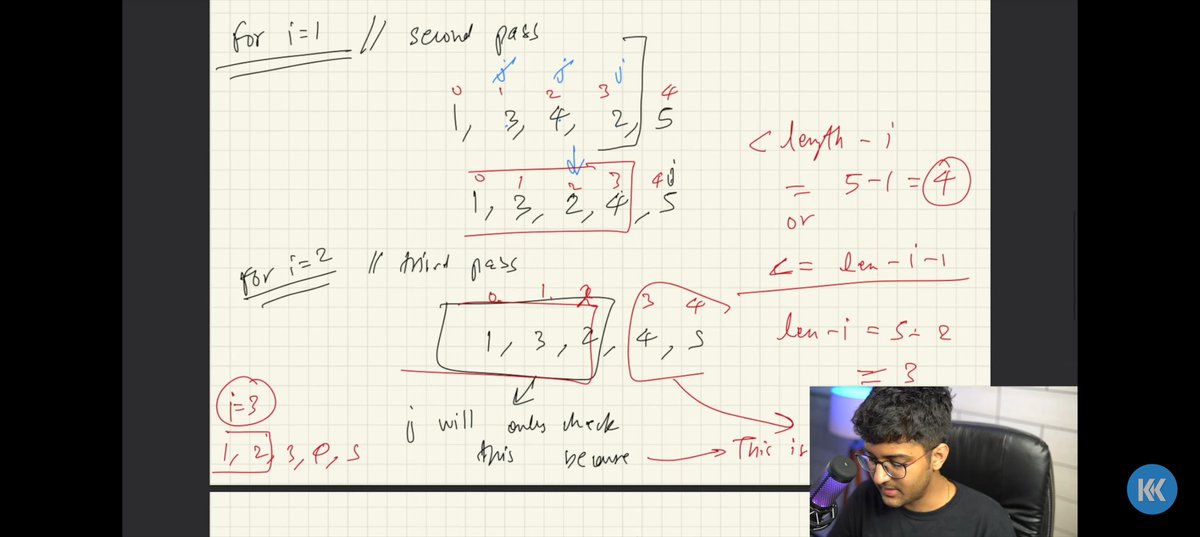 jasir_peer's tweet photo. Day 24 ✅ of DSA with @kunalstwt
Today's focus was on Bubble Sort today. It feels basic at first, but there's more to uncover when you dive into its logic and optimizations. Learning to peel off the layers, one concept at a time.

#DSA #Day24 #BubbleSort #Coding https://t.co/MLFKPHZxVS