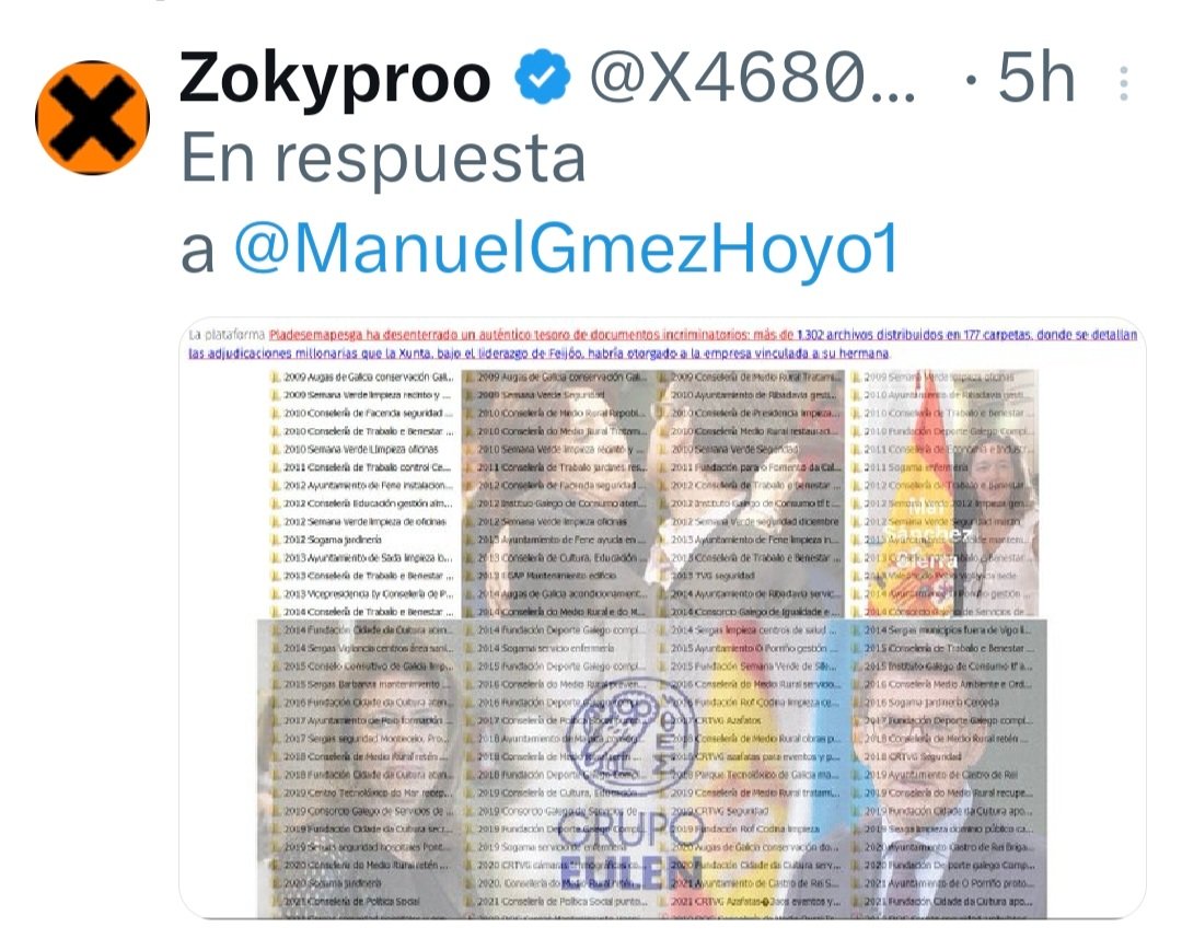 ManuelGmezHoyo1's tweet photo. Los documentos que prueban la CORRUPCION del matrimonio FEIJOO/CARDENAS se están haciendo públicos. Un verdadero escándalo. Y ni un solo juzgado en toda Galicia ha abierto diligencias. El @PoderJudicialEs tampoco. https://t.co/BNQ5IcIA1a