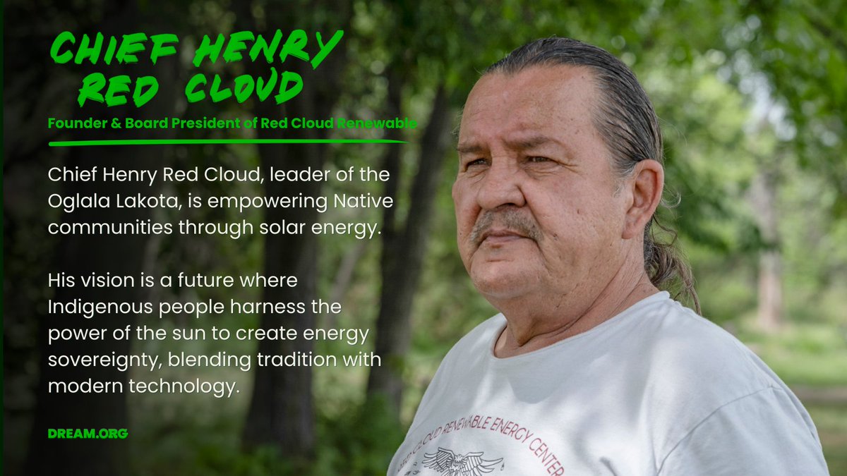 Green For All Team at Dream.Org (@greenforall) on Twitter photo “While people can regain access to their ancestral land, that doesn’t mean they’ll have a home,” - Chief Henry Red Cloud, Founder of @RedCloudRenewable. 🌱  
Learn about his vision for sustainable housing and renewable energy for Indigenous communities: do.dream.org/3ZpbmBl “While people can regain access to their ancestral land, that doesn’t mean they’ll have a home,” - Chief Henry Red Cloud, Founder of @RedCloudRenewable. 🌱  
Learn about his vision for sustainable housing and renewable energy for Indigenous communities: do.dream.org/3ZpbmBl