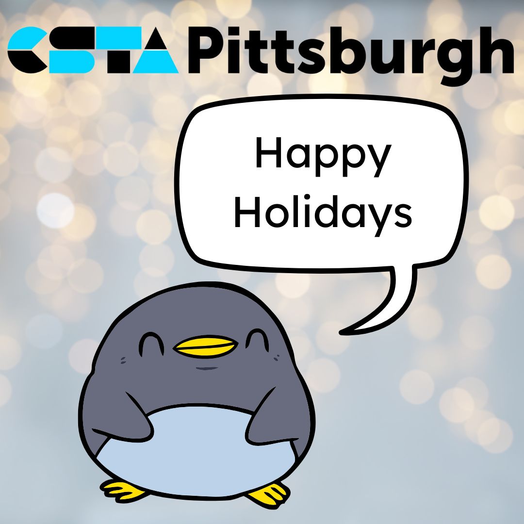 cstapittsburgh (@cstapittsburgh) on Twitter photo 🎄👩💻Time to debug your holiday plans! Wishing you a season filled with joy, laughter, and zero syntax errors! 😄 Enjoy your well-deserved time off! You've earned it! 🎁📚Happy Holidays from all of us at #CSTAPitt! 🎉🥳 #CSTeacher #PGHed #CSTA 🎄👩💻Time to debug your holiday plans! Wishing you a season filled with joy, laughter, and zero syntax errors! 😄 Enjoy your well-deserved time off! You've earned it! 🎁📚Happy Holidays from all of us at #CSTAPitt! 🎉🥳 #CSTeacher #PGHed #CSTA