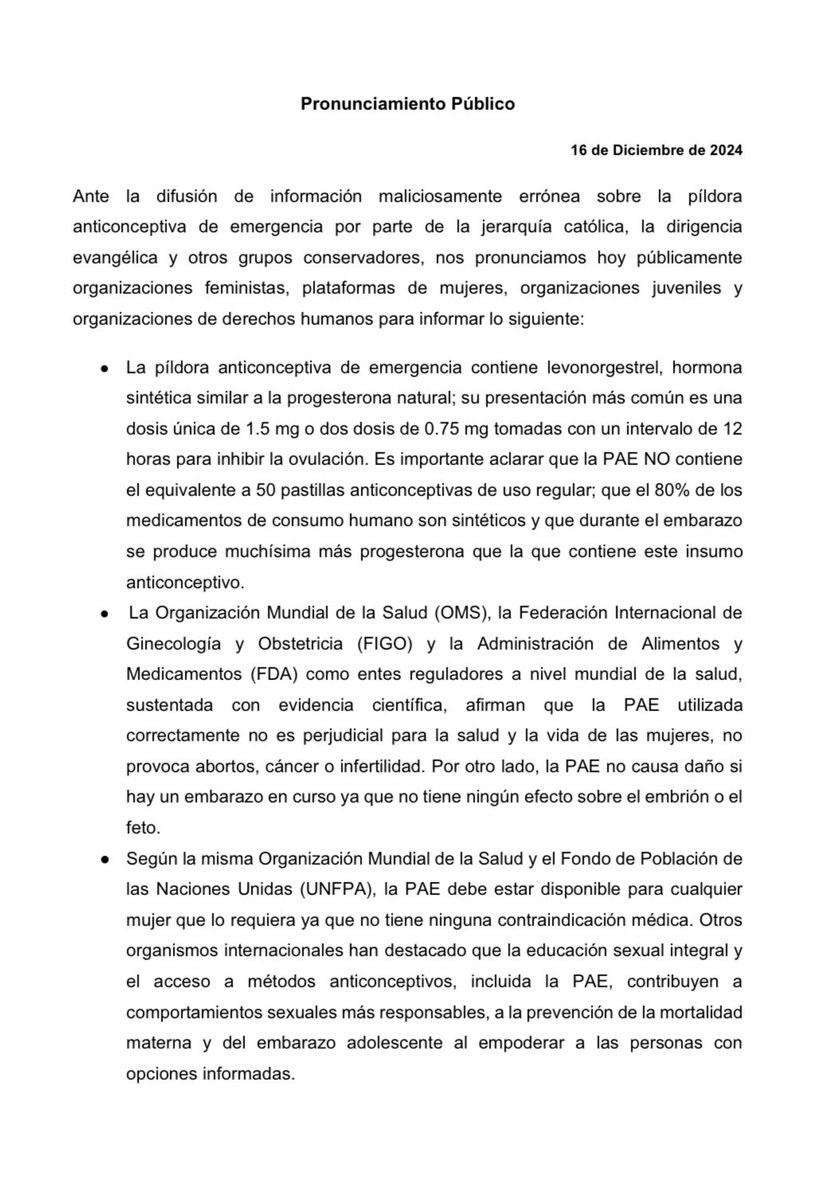 PaeGrupo's tweet photo. 📢 🚨Nos pronunciamos contra la desinformación sobre la PAE

Organizaciones feministas, juveniles y de derechos humanos alzamos la voz ante las mentiras difundidas por sectores conservadores.

La PAE es un método seguro, respaldado por la ciencia https://t.co/hnCDciUqzS