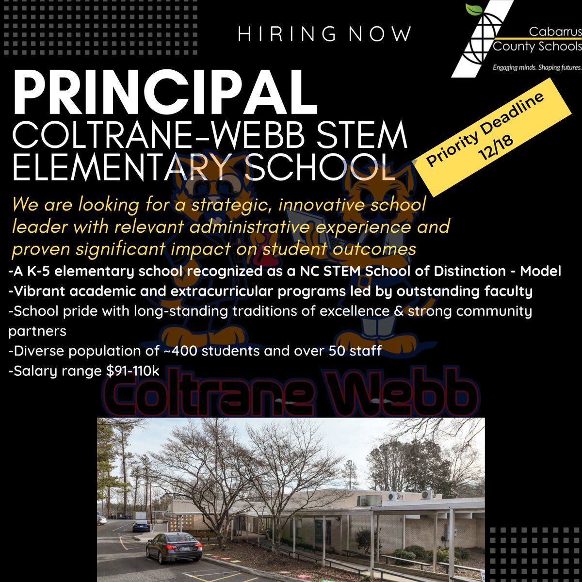 Courtlyn Reeves (@principalccr) on Twitter photo Looking for an outstanding school leadership opportunity? Look no further! The principalship at the fabulous Coltrane-Webb STEM Elementary is open! Apply now before our priority deadline on Wednesday, December 18. cabarrus.tedk12.com/hire/ViewJob.a… <a href="/CabCoSchools/">Cabarrus Co. Schools</a> <a href="/johannajparker/">Johanna Parker</a> Looking for an outstanding school leadership opportunity? Look no further! The principalship at the fabulous Coltrane-Webb STEM Elementary is open! Apply now before our priority deadline on Wednesday, December 18. cabarrus.tedk12.com/hire/ViewJob.a… <a href="/CabCoSchools/">Cabarrus Co. Schools</a> <a href="/johannajparker/">Johanna Parker</a>