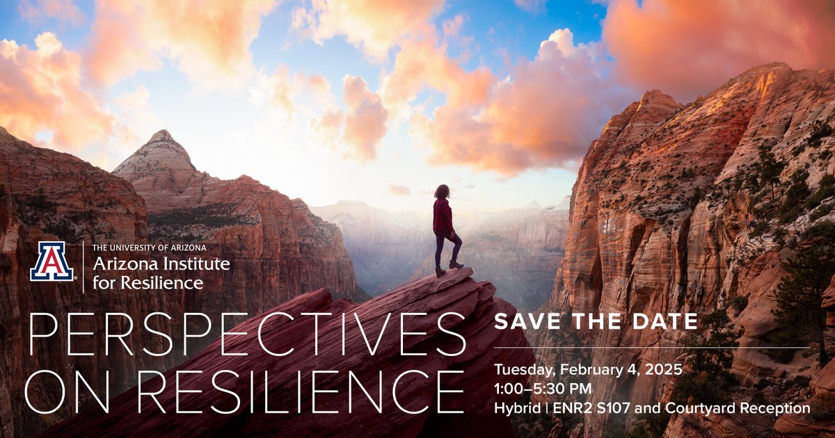 Arizona Institute for Resilience (@uazresilience) on Twitter photo Please Save the Date and join us at Perspectives on Resilience 2025! Our agenda will offer a grounding and inspiring afternoon of sharing and networking around the theme of resilience for the University of Arizona and Southern Arizona communities.
<a href="/uazresearch/">University of Arizona Research</a> <a href="/uazenvironment/">Arizona Environment</a> Please Save the Date and join us at Perspectives on Resilience 2025! Our agenda will offer a grounding and inspiring afternoon of sharing and networking around the theme of resilience for the University of Arizona and Southern Arizona communities.
<a href="/uazresearch/">University of Arizona Research</a> <a href="/uazenvironment/">Arizona Environment</a>