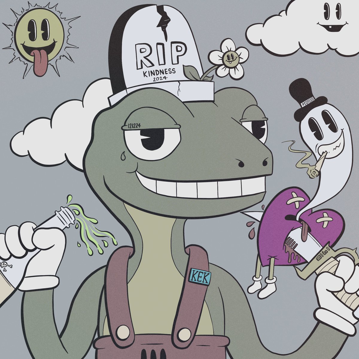 KEK1610's tweet photo. Gm ☀️ “Rubber hose Kek” 🦎

Cooking the 1/1s while we prepare to start phase 2 and restart the mint with some new changes 🦎

Kekmas airdrops will start on 21st

Almost time to FR.33 the art 🖼️ 
The Lizards have been locked away long enough 🤌

More details soon…

#killemkindly https://t.co/BG7nzyampQ
