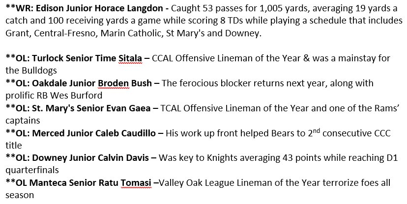 Black Hat Football’s All-209 Large School Offense, Kickers &amp; All-Purpose stars🤠 We pick Large &amp; Small School Teams from more than 60 programs in The 209🥳 Our MVPs earn $20 gift cards for the great effort they put in: The Bee needs to step up &amp; reward cards with gift cards too🇺🇸