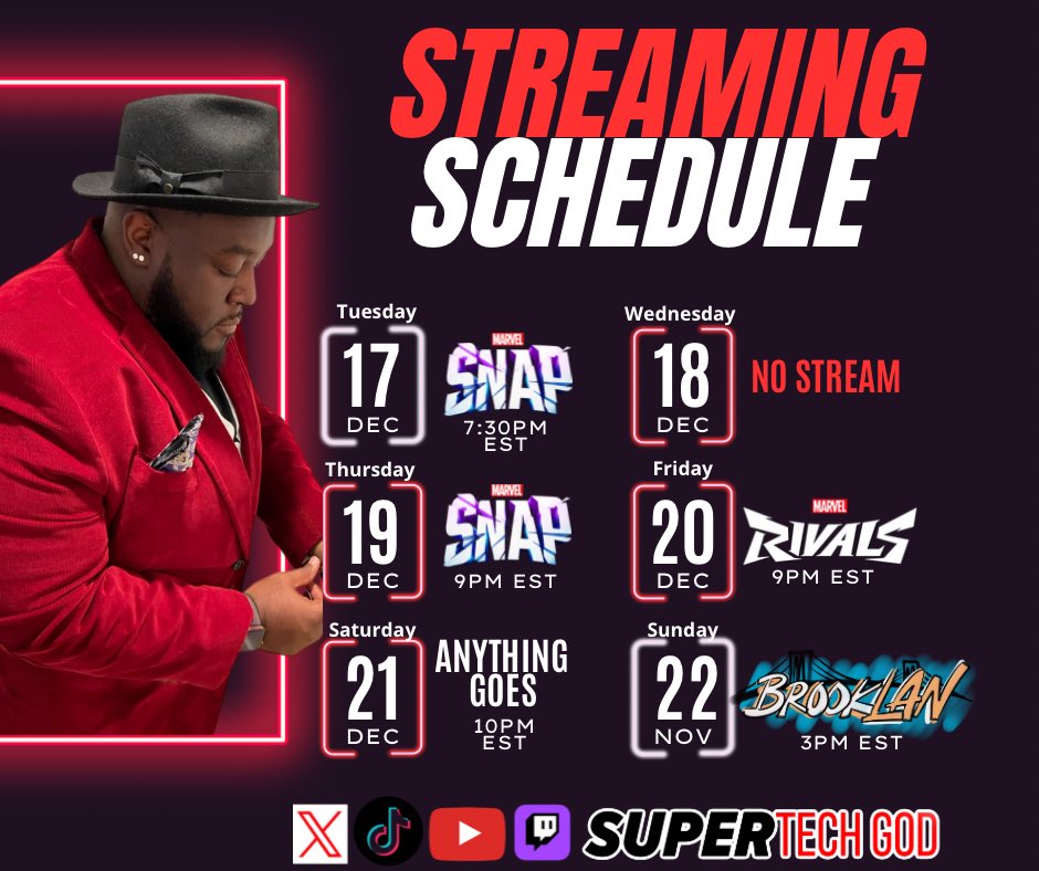 SuperTechGod's tweet photo. Fun week ahead! Starting on Tuesday!
#MARVELSNAP #MARVELRIVALS #BROOKLAN 👇🏾👇🏾 https://t.co/DoC4BrSfoB