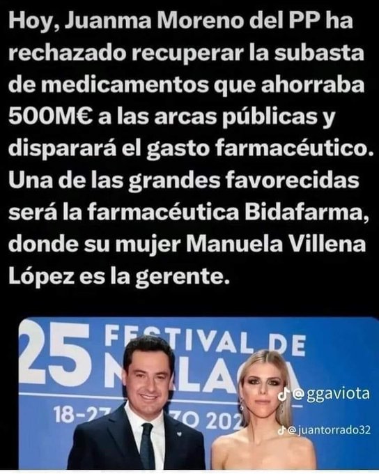 caruso4441's tweet photo. @JuanMa_Moreno @AndaluciaJunta ¿ Vas a hablar de Bidafarma y de tu mujer?. ¿O @manoslimpias1 va a pedir una investigación sobre esto? https://t.co/ioYCkeUUda