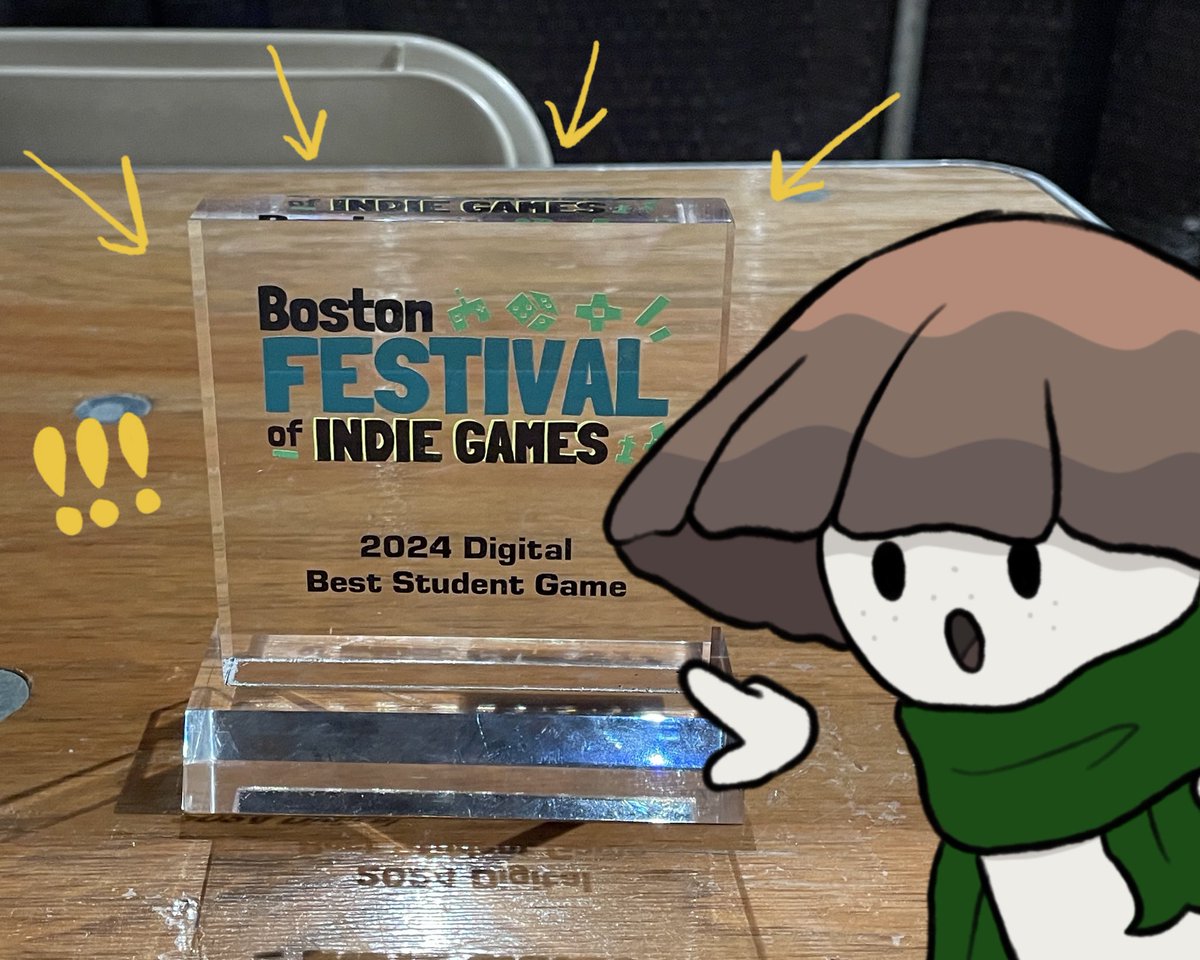 Thank you so much to <a href="/BostonFIG/">BostonFIG</a> for the amazing event!! 🍄💚 We had so much fun and even walked away with the 2024 Best Student Game award!! 

Also, a huge thank you to everyone who stopped by to check us out! ⚔️

#indiegame #indiedev #BostonFIG #BostonFIG2024