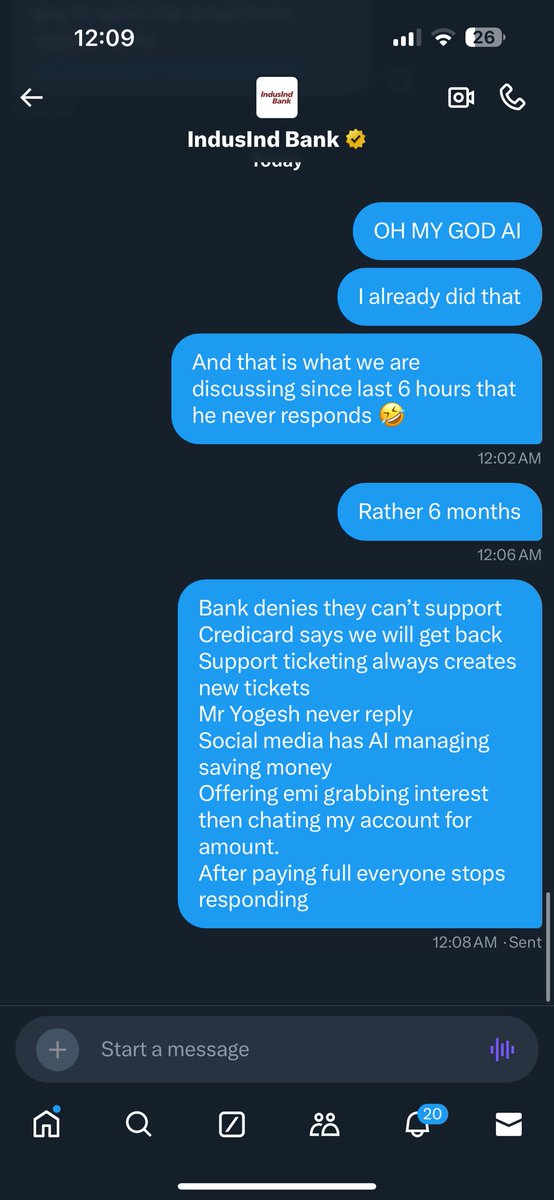 ashatalea's tweet photo. Fedup of the automated systems &amp; AI. It’s being 6 months no one is helping indus branch, manager, support, call center, you all are bluffing. 
@RBI @FinMinIndia @MyIndusIndBank https://t.co/4Tz2SgiCeI