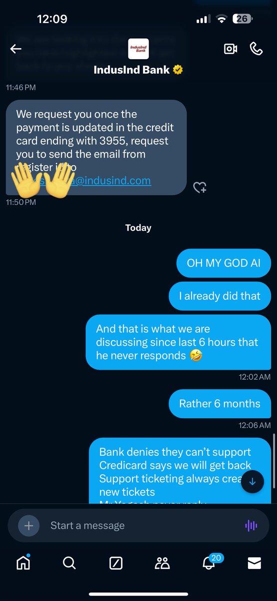 ashatalea's tweet photo. Fedup of the automated systems &amp; AI. It’s being 6 months no one is helping indus branch, manager, support, call center, you all are bluffing. 
@RBI @FinMinIndia @MyIndusIndBank https://t.co/4Tz2SgiCeI