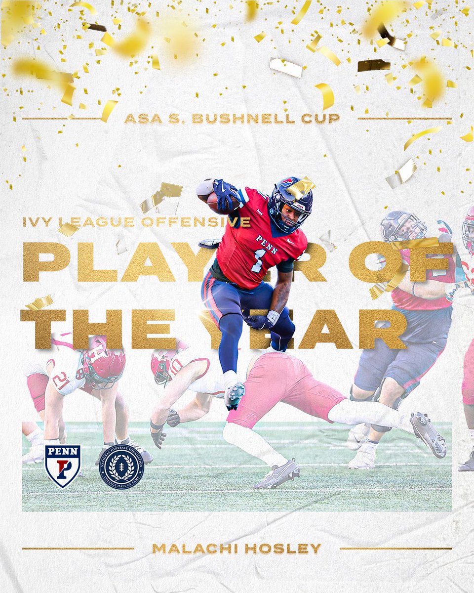 Penn Football (@pennfb) on Twitter photo 🌿 𝐈𝐕𝐘 𝐋𝐄𝐀𝐆𝐔𝐄 𝐎𝐅𝐅𝐄𝐍𝐒𝐈𝐕𝐄 𝐏𝐋𝐀𝐘𝐄𝐑 𝐎𝐅 𝐓𝐇𝐄 𝐘𝐄𝐀𝐑 🌿
<a href="/hosley_malachi/">Malachi Hosley</a> is the Quakers' 11th recipient of the Bushnell Cup after a spectacular sophomore season!
📰 goquakers.co/3ZAj0sN
#FightOnPenn x #BEGREAT 🌿 𝐈𝐕𝐘 𝐋𝐄𝐀𝐆𝐔𝐄 𝐎𝐅𝐅𝐄𝐍𝐒𝐈𝐕𝐄 𝐏𝐋𝐀𝐘𝐄𝐑 𝐎𝐅 𝐓𝐇𝐄 𝐘𝐄𝐀𝐑 🌿
<a href="/hosley_malachi/">Malachi Hosley</a> is the Quakers' 11th recipient of the Bushnell Cup after a spectacular sophomore season!
📰 goquakers.co/3ZAj0sN
#FightOnPenn x #BEGREAT