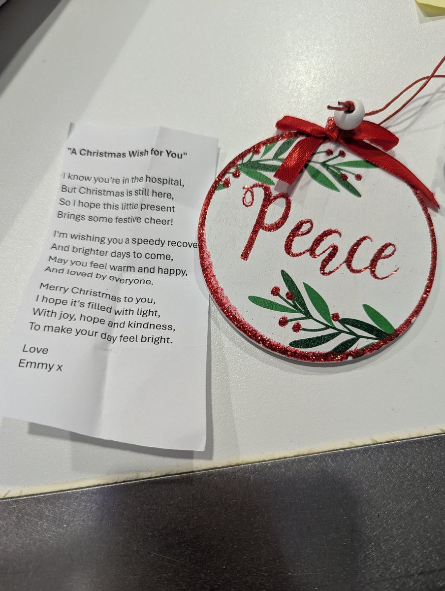 KTollerfield's tweet photo. A patient's granddaughter (10 years old) made a lovely Christmas gift for all the patients on the ward with a little note. 😍 #imnotcryingyourcrying #OPM https://t.co/LwKD5uuGBa