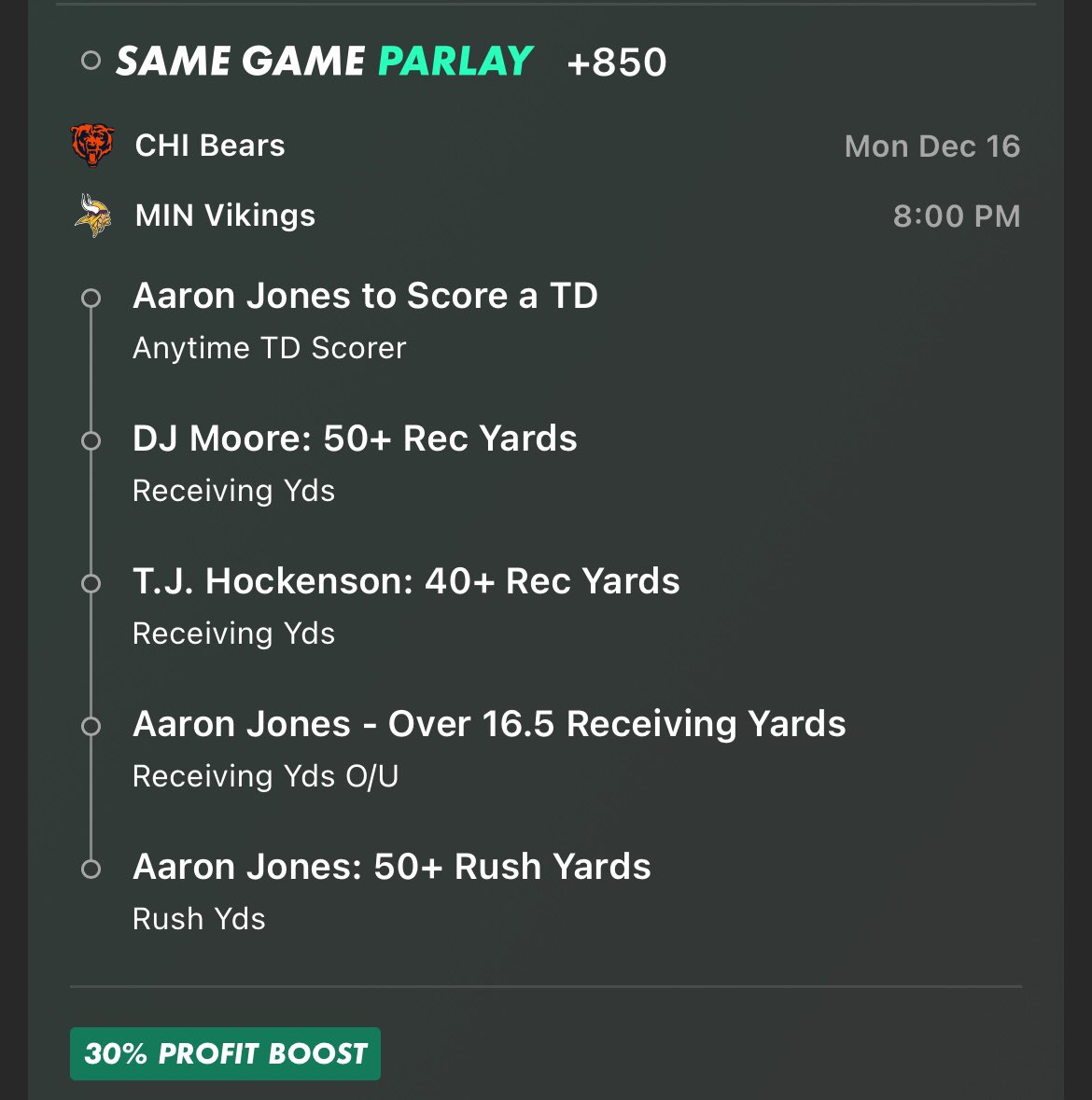 ___yert's tweet photo. Bears @ Vikings parlay with 30% boost

#GamblingX #NFL https://t.co/bMXQ8jCcIq