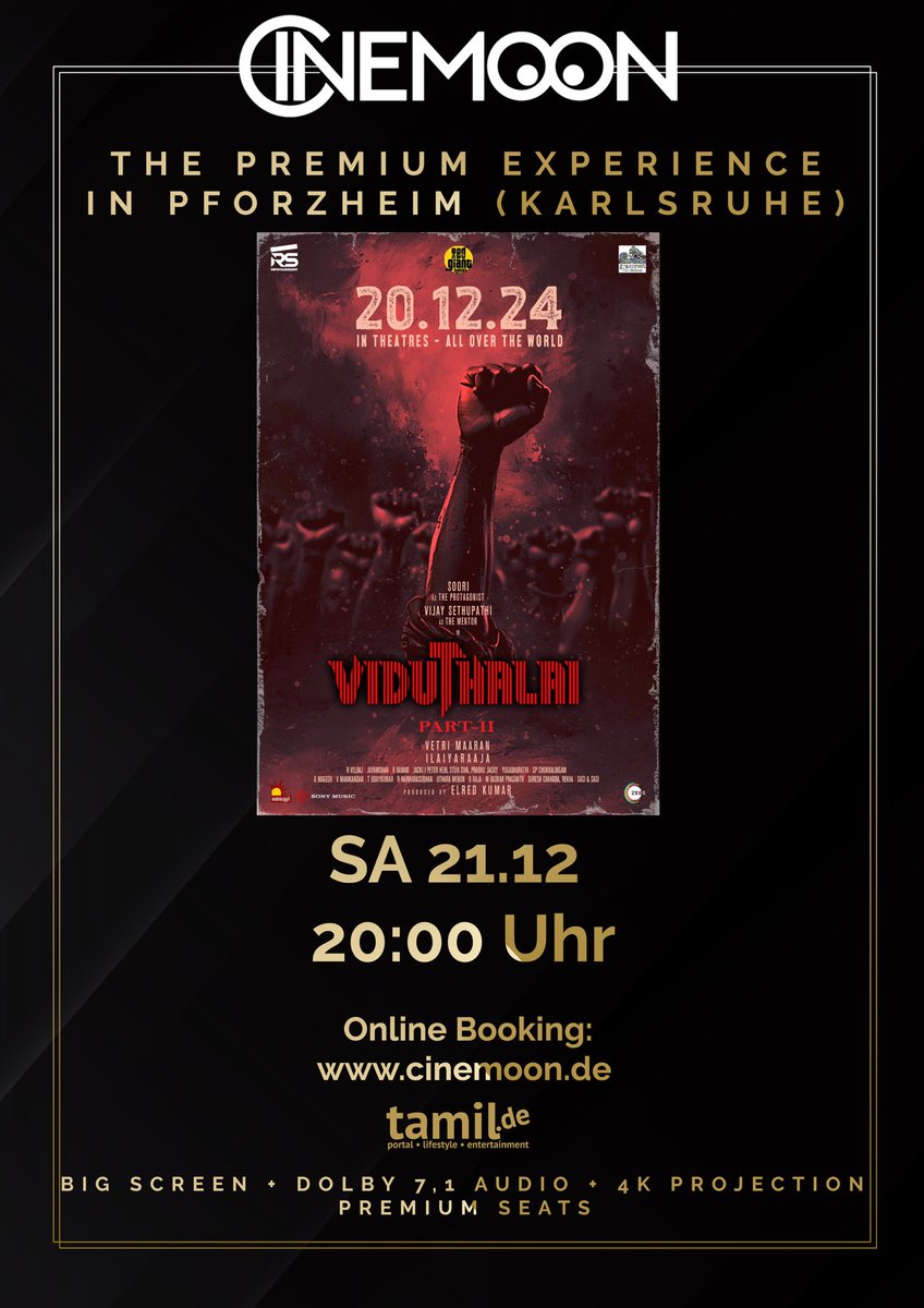 TiviArj's tweet photo. 🇩🇪Germany🇩🇪 Are your ready for #ViduthalaiPart2 ! Bookings open now! 
@VijaySethuOffl @sooriofficial @Dir_Vetrimaaran @ilaiyaraaja https://t.co/Oh1YPQSvO5