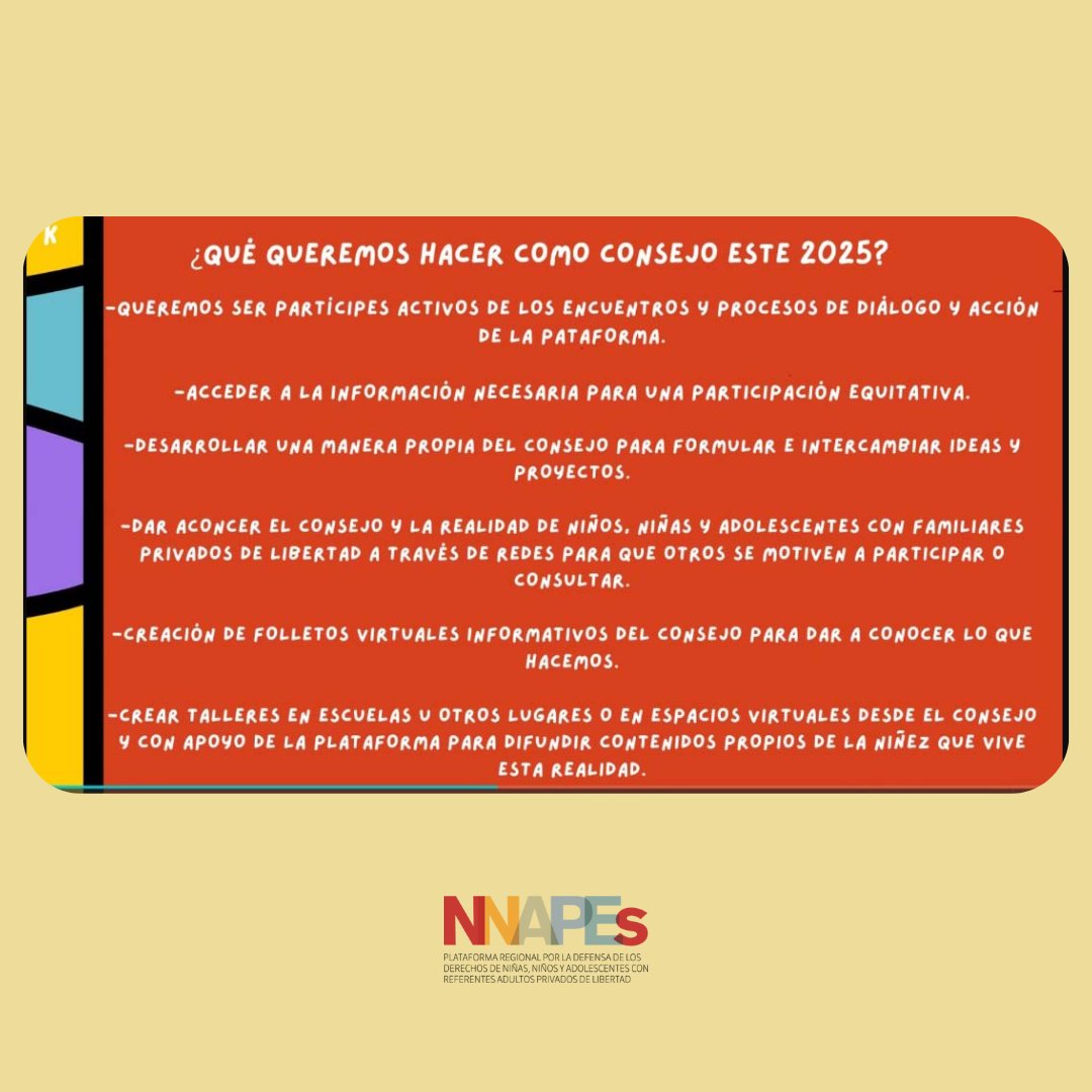 ✨ Último encuentro virtual del año con la Plataforma NNapes y el Consejo de Voceras y Voceros de niñas, niños y adolescentes. 🙌

En esta ocasión, compartimos sobre el proceso de trabajo del Consejo de vocería y exploramos juntos el borrador del Plan Estratégico 2025-2029. 📝💡