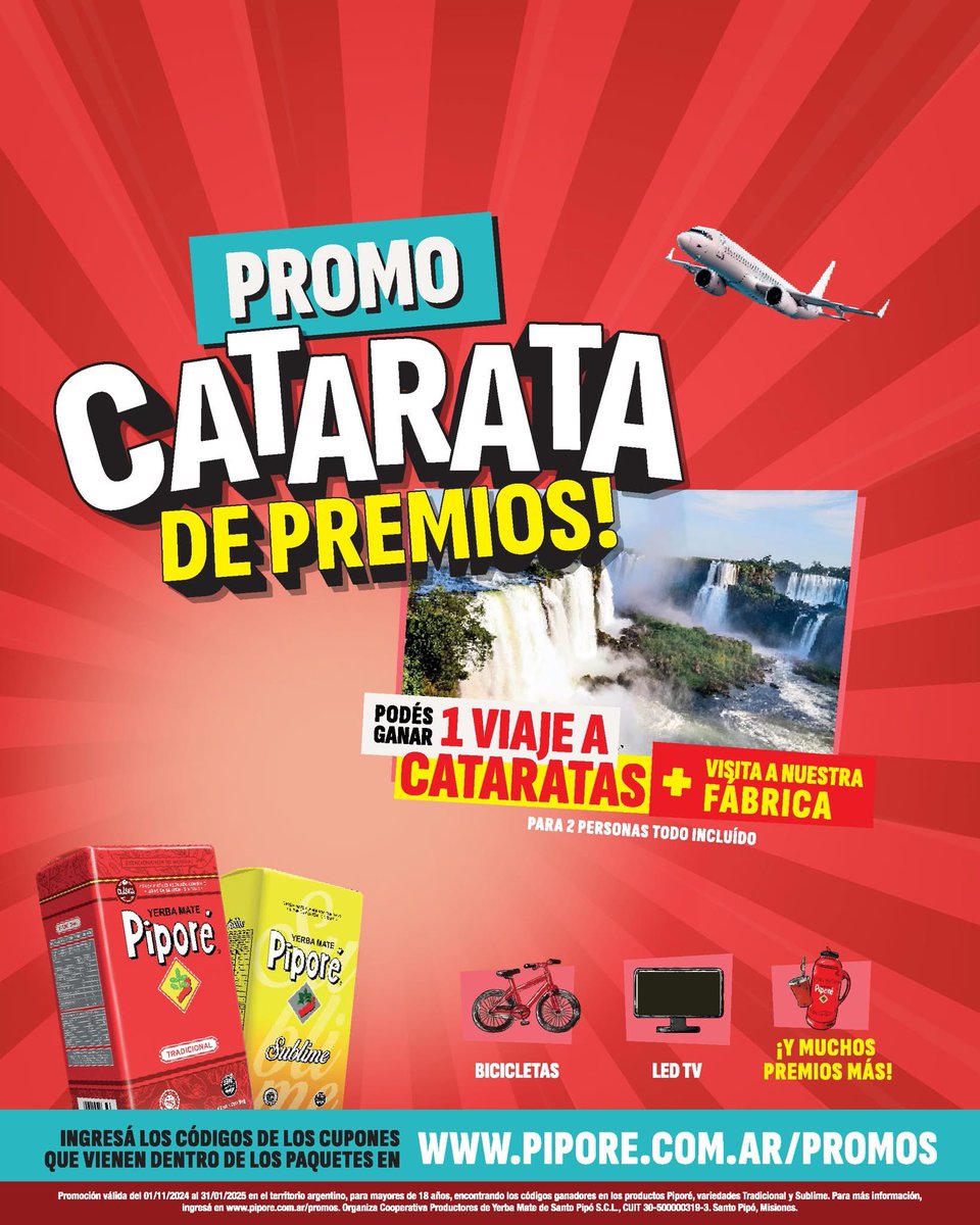 Pipore's tweet photo. 🌞🧉 Este verano mateá con Piporé y participá por una catarata de premios! 🎁

📢 En los paquetes de las variedades Tradicional o Sublime de 1/2 kilo podés encontrar cupones ganadores con cientos de regalos 💯 

📑Bases y Condiciones de la Promo en nuestra Web https://t.co/hEp1TQFtby