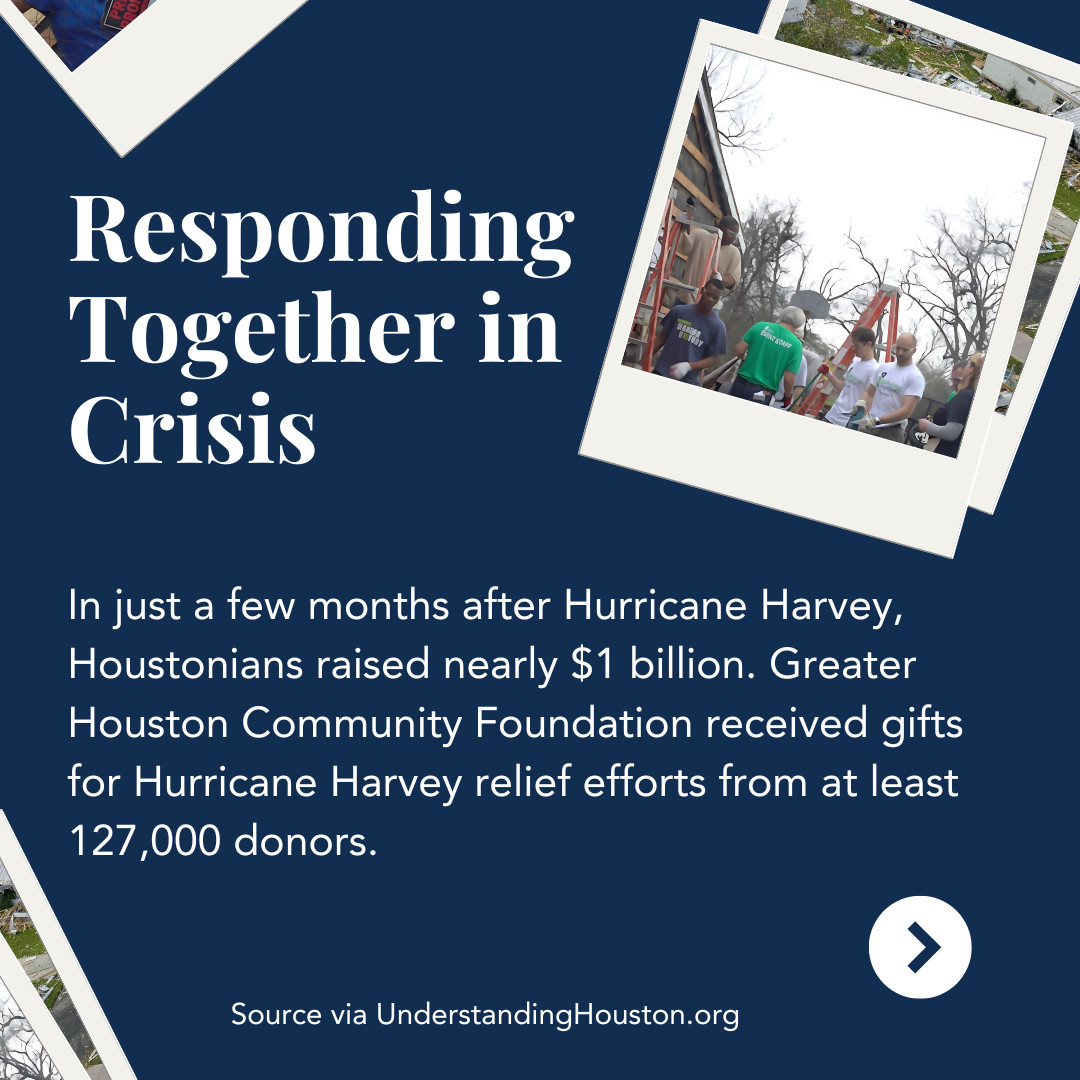 UnderstandHOU's tweet photo. Houstonians donate $4.4B annually, making up 25% of Texas giving. In 2019, nearly half gave to nonprofits—beating the state avg.
After Harvey, we raised $1B. During COVID-19, 537K volunteer hours powered the Houston Food Bank.
Houston, your heart is unmatched. ❤️ @greaterhoucf https://t.co/zGWUIHasEK