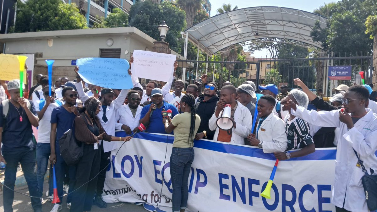 Davji's tweet photo. Today, we marched from Kenyatta National Hospital to Nairobi Hospital and the Ministry of Health, delivering a clear message: the time for negotiations is over—we demand action, not words!

Our demands are simple yet urgent: the full implementation of the CBA, immediate and full payment of intern doctors, and the resolution of all pending issues in the Return-to-Work Formula (RTWF). After seven months of patience and legal follow-ups, our calls for justice remain unanswered. How can we care for Kenyans when we are denied the facilitation to serve?

Let this be a warning: failure to act will result in a nationwide doctors' strike. We cannot continue to endure broken promises and delayed justice. The ball is now in the government’s court to do what is right.

Today’s demonstration was just the beginning. On Monday, we’re calling for the mother of all demonstrations. Every doctor must rise and stand together for our rights. Our unity is our power, and together, we will achieve justice. Let’s make our voices heard loud and clear!