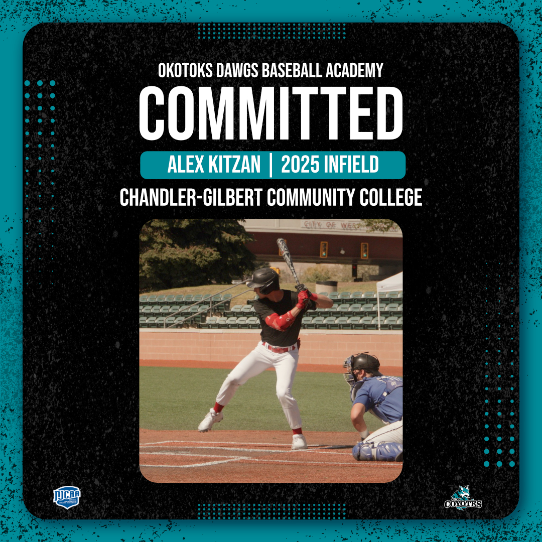 DawgsAcademy's tweet photo. Congratulations to Dawgs Academy 2025 infielder Alex Kitzan on his commitment to Chandler-Gilbert Community College.
#dawgs #baseball #committed #juco #jucobaseball #yotes #accac #youthbaseball #yycbaseball #okotoks https://t.co/ulKFYrxKQh