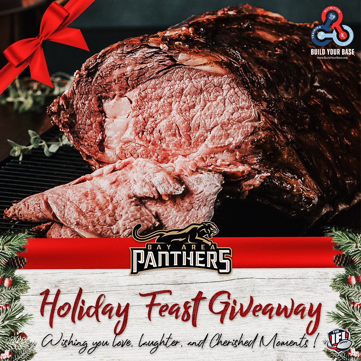 PanthersIFL's tweet photo. Happy Holidays from the Bay Area Panthers &amp; Build Your Base! 🎁 

We're giving away a 6lb Prime Rib from U.S Ranchers 🥩 

To enter, just like, comment or share! The more interaction, the better your chances ❤️💬↗️ 

We'll announce the winner on Thursday! 

#BuildYourBase #IFL https://t.co/cJRSOGty99