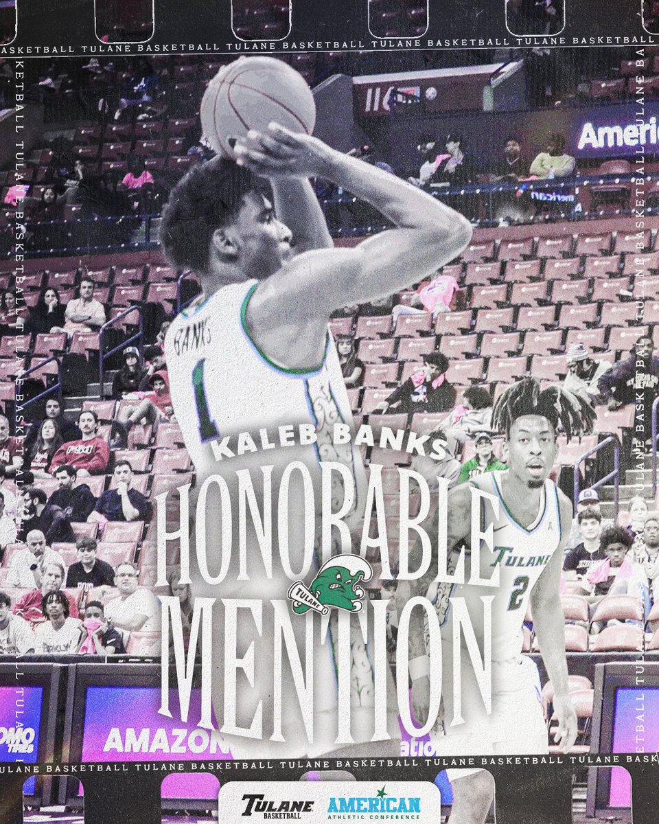 Tulane Men's Basketball (@greenwavembb) on Twitter photo ⭐️ ᴀɴ ᴀᴍᴇʀɪᴄᴀɴ ʜᴏɴᴏʀ ꜰᴏʀ ᴍʀ. ʙᴀɴᴋꜱ ⭐️
<a href="/Kalebb_3/">Kaleb Banks</a> earned <a href="/American_Conf/">The American</a> Honorable Mention after averaging 25.5 points & 10.5 rebounds for the Wave last week!
#RollWave🌊 ⭐️ ᴀɴ ᴀᴍᴇʀɪᴄᴀɴ ʜᴏɴᴏʀ ꜰᴏʀ ᴍʀ. ʙᴀɴᴋꜱ ⭐️
<a href="/Kalebb_3/">Kaleb Banks</a> earned <a href="/American_Conf/">The American</a> Honorable Mention after averaging 25.5 points & 10.5 rebounds for the Wave last week!
#RollWave🌊