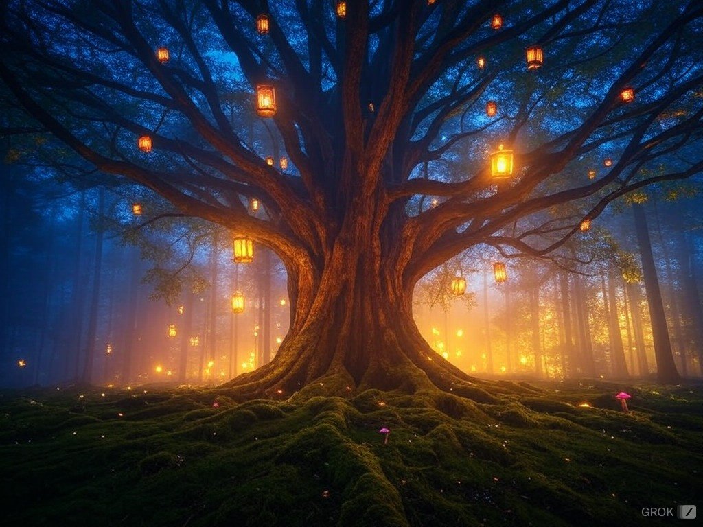 Deepak2502d's tweet photo. A tree that lights the way, one lantern at a time.
#LanternTree #FantasyArt https://t.co/zsODGRQ2eB